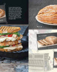 Collage of bread and sandwich images with text labels on a dark background