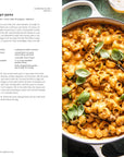 Cheeseburger pasta dish with a recipe on the left side