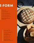 Bread display with 'Free-Form Loaves' text on an orange background