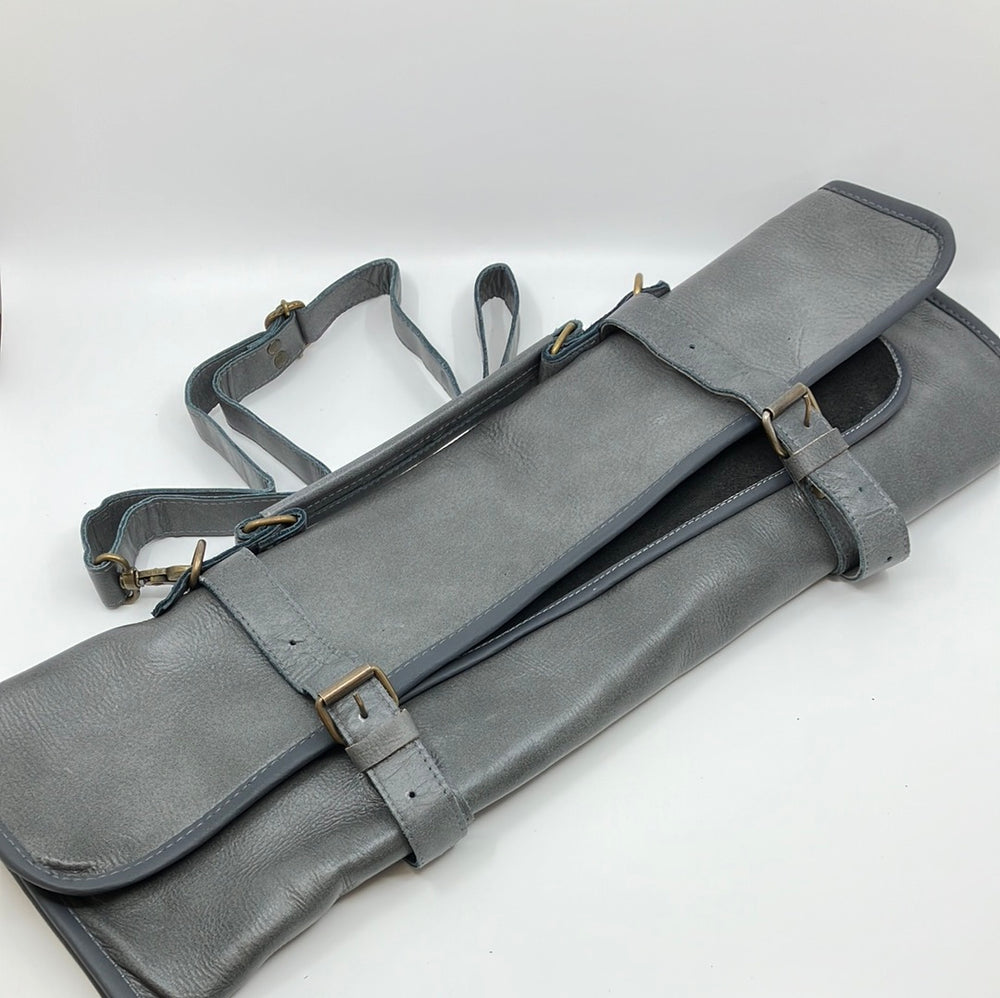 Premium Grey Leather 8 Slotted Knife Roll