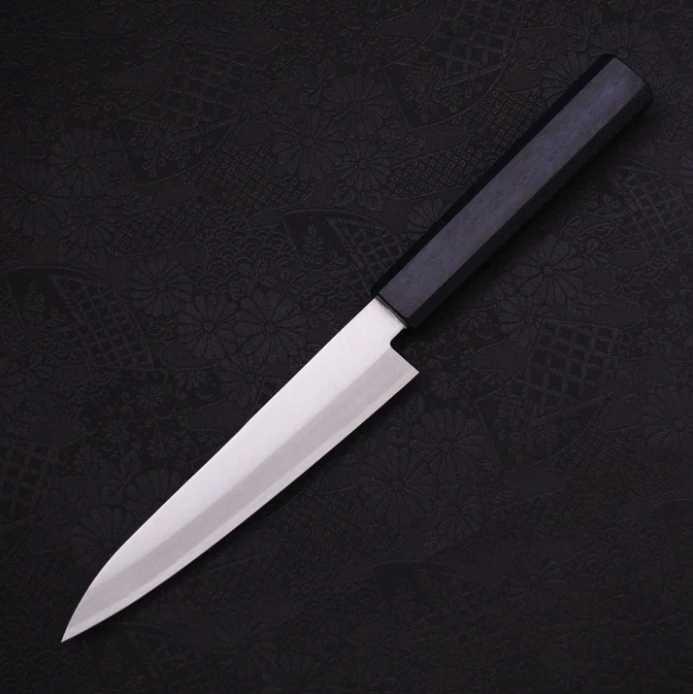 Musashi Petty 145mm Stainless Clad Aogami-Super Polished Dark Blue Handle