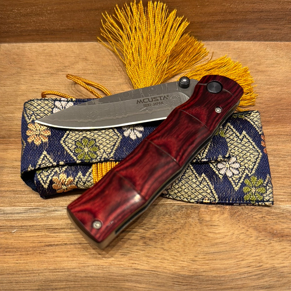 Mcusta MC-75D Shinra Emotion Take VG-10 Core Damascus Bamboo Design Staminawood 3.75 Inch Folding Knife