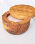 Olive Wood Salt Cellar With Pivoting Magnetic Lid