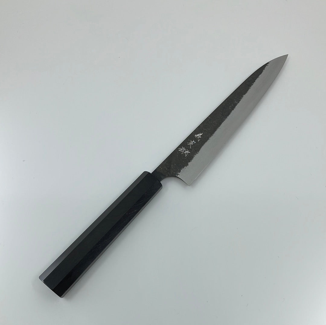 
                  
                    Yoshimi Kato Blue #2 AS Nashiji Kurouchi Damascus 150mm Petty Ebony Handle
                  
                