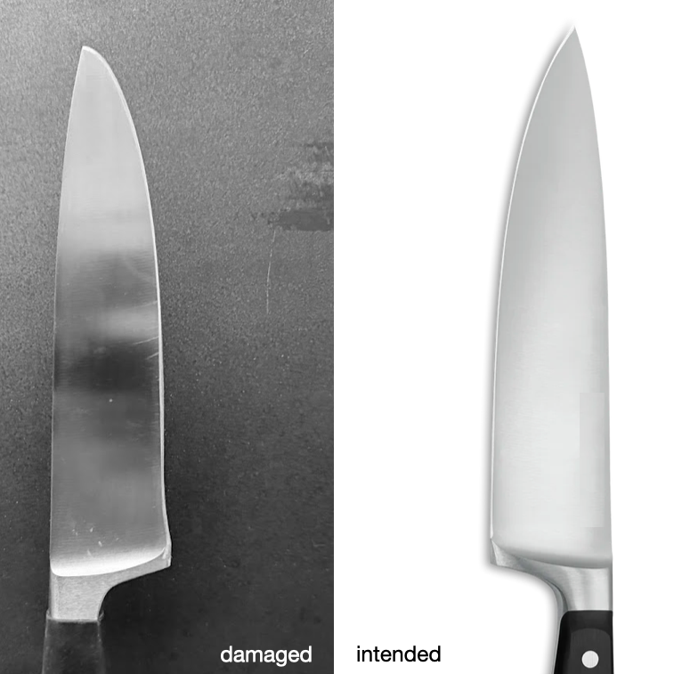 Before sharpening. Intended shape post sharpening.