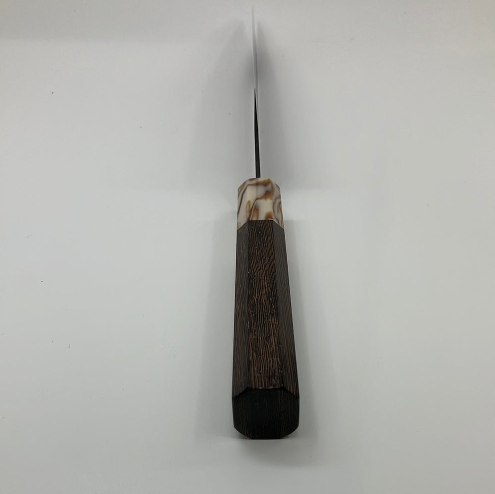 
                  
                    Yoshimi Kato Blue #2 AS Nashiji Kurouchi Damascus 170mm Bunka Wenge Handle
                  
                