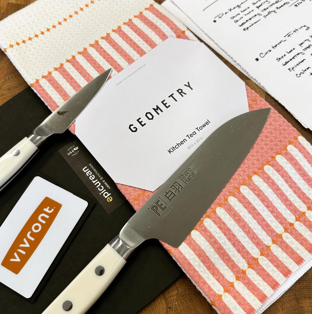 Shiro Hane Wedding gift geometry towel paring santoku gift card Vivront Epicurean
