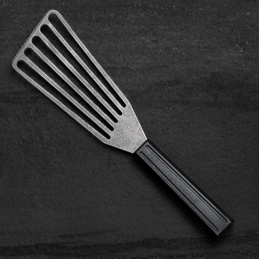 Fish Spatula • Black Stonewashed AUS8 • Black Recycled Plastic Skateboard Material Handle • Nacionale Blade Works