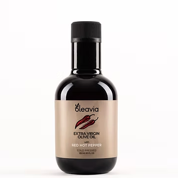 Spicy Turkish olive oil with red hot pepper crush-fused Oleavia
