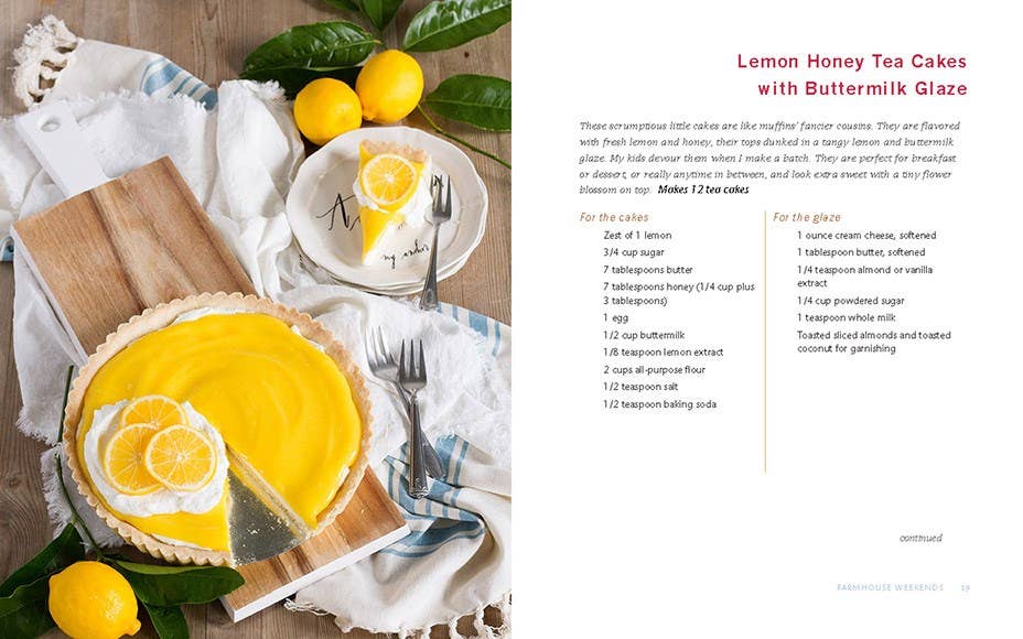 Lemon honey tea cake with a recipe card on the right