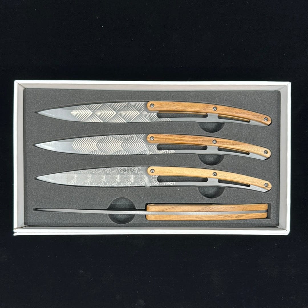 Deejo Kitchen Knives Set of 4 | Olive Wood | Art Deco Steak Knives • Set of 4 • Deejo