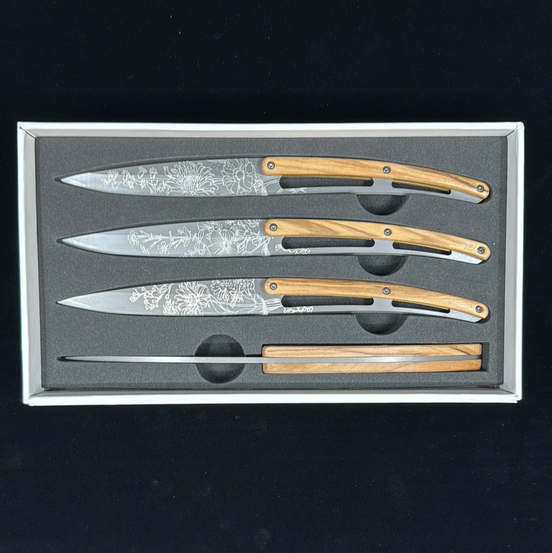 Deejo Kitchen Knives Set of 4 | Olive Wood | Blossom Steak Knives • Set of 4 • Deejo