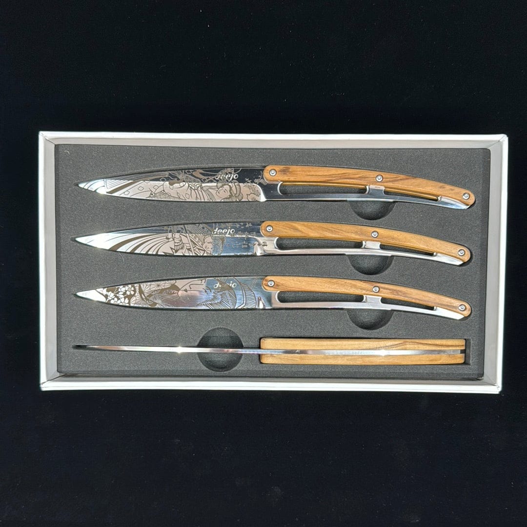 Deejo Kitchen Knives Set of 4 | Olive Wood | Japanese Steak Knives • Set of 4 • Deejo