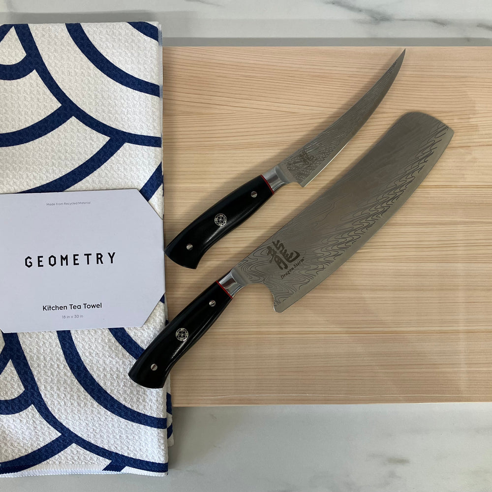 Dragon Storm hinoki cutting board geometry kitchen towel knife knives 