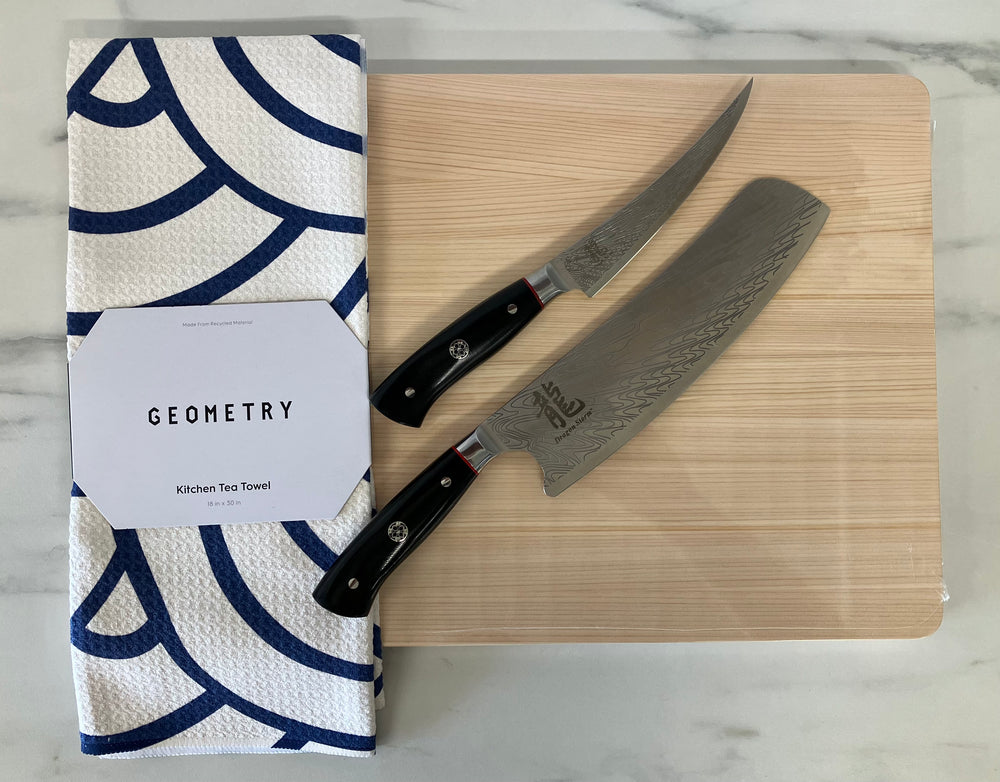Dragon Storm hinoki cutting board geometry kitchen towel knife knives 