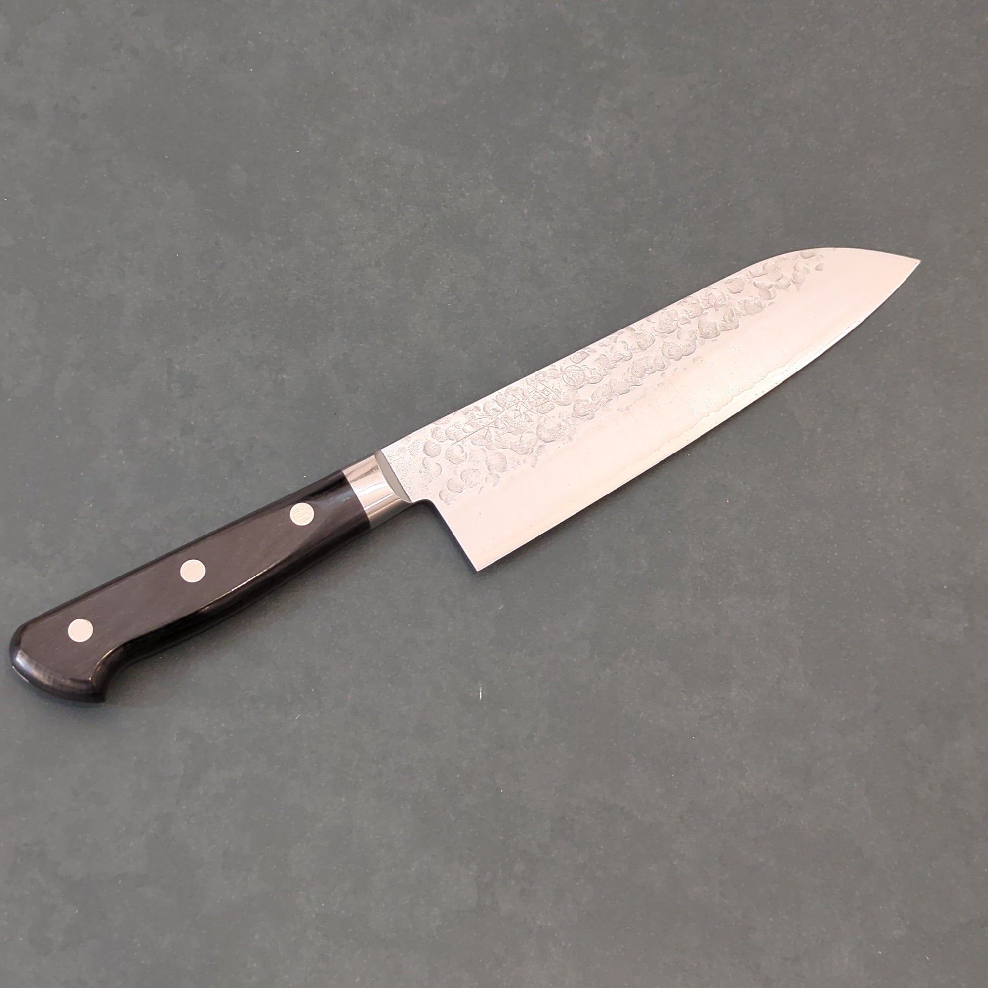 Tokushu Kitchen Knives Santoku 165mm | SLD Takamura • SLD w/ Black Western Handle • Tsuchime • Tokushu