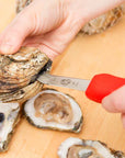Webstaurant Victorinox 7.6399.3 2 3/4" Stainless Steel New Haven Style Oyster Knife with Red SuperGrip Handle