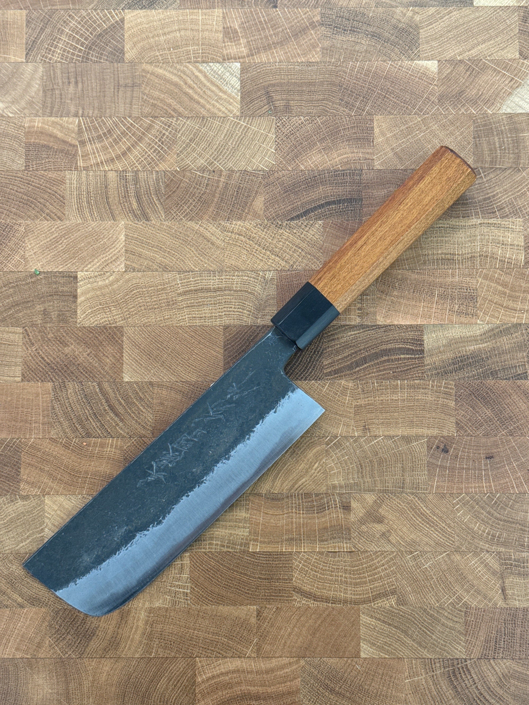 Yamahide Inc Nakiri 170mm Aogami Super |  Rosewood Handle | Minonokuni Yamahide Minonokuni Yamahide • Aogami Super | Black Hammered | Takeshi Iwai