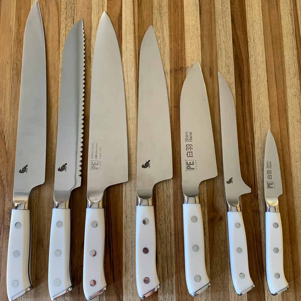 
                  
                    Perfect Edge Shiro Hane knife lineup 
                  
                