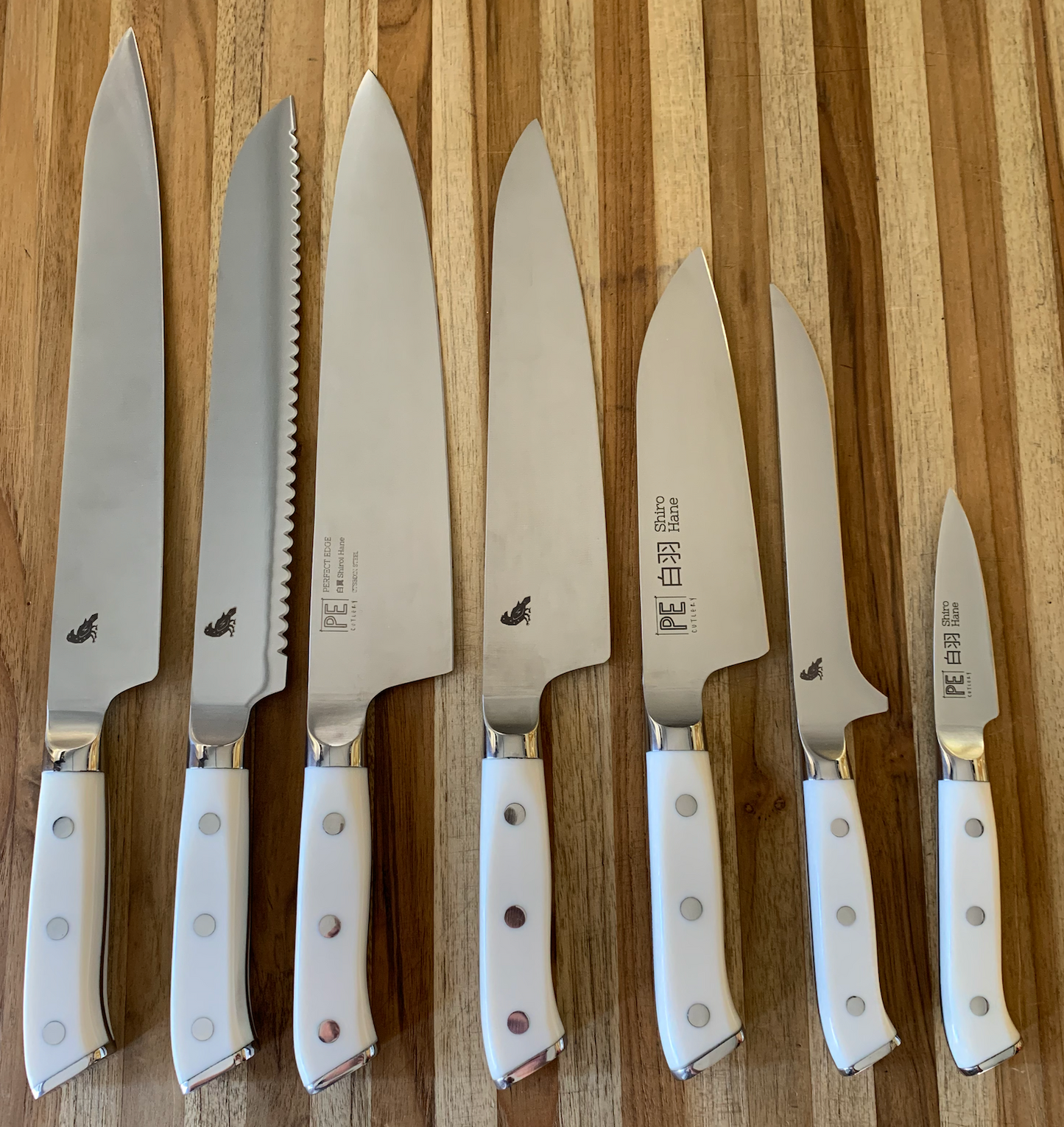 
                  
                    Perfect Edge Shiro Hane knife lineup 
                  
                