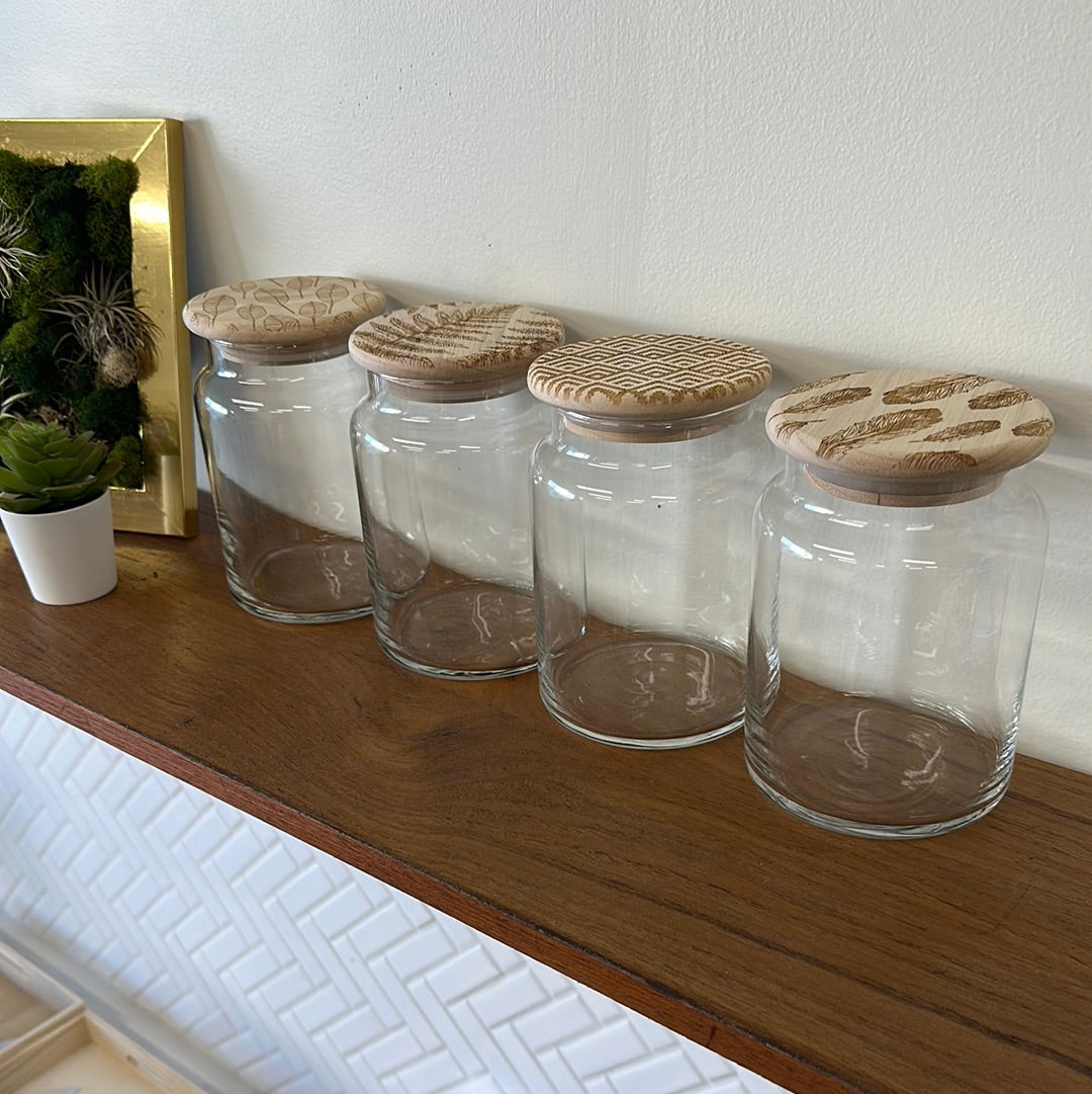 
                  
                    Patterned lid glass jars 
                  
                