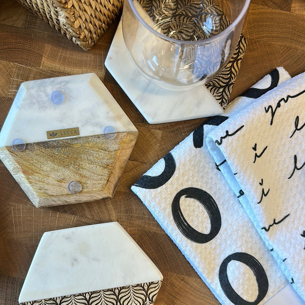 
                  
                    Lucca marble and wood coasters 
                  
                